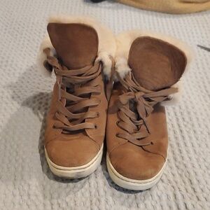 UGG Brown High Top Suede Sneakers With Lamb’s Wool Lining - Size 7.5 (#20)